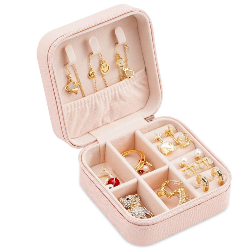 Pink Mini Travel Jewelry Box with Velvet Interior