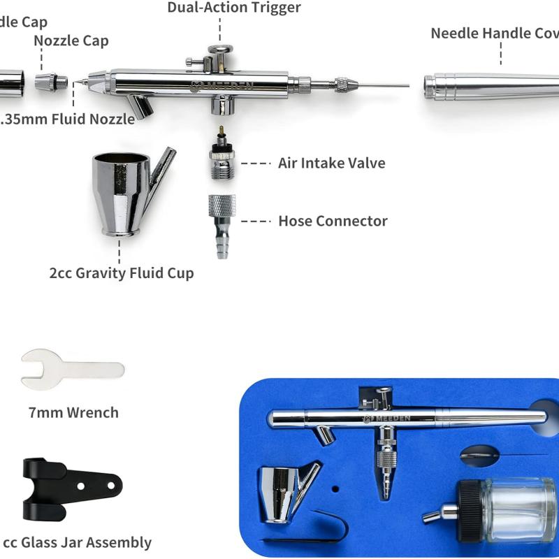 MEEDEN Airbrush Spray Gun Kit 3 Needle Sizes Dual Action Paint Guns